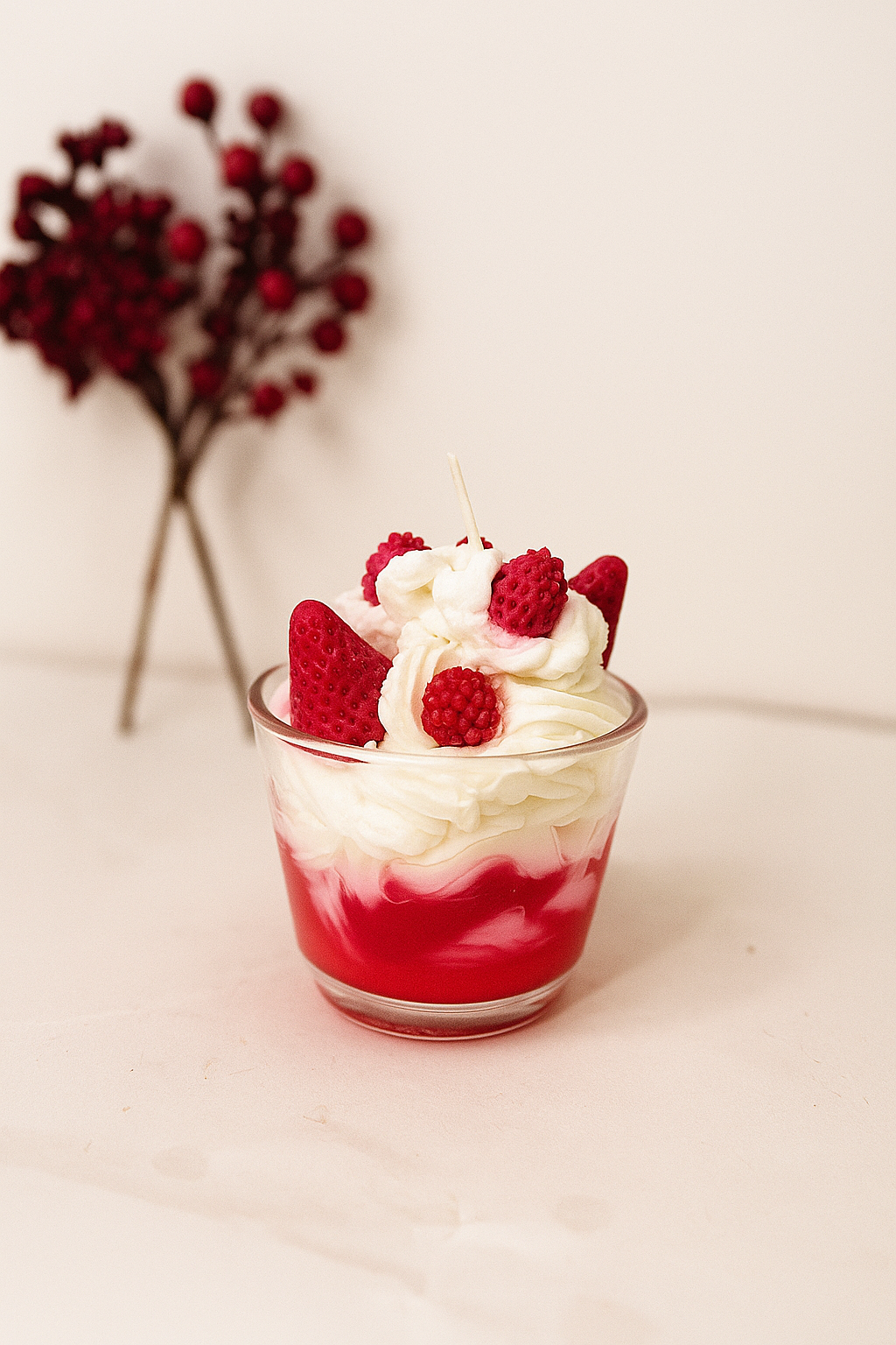 Strawberry  Dessert Candle – Handmade Gel Wax Candle in Glass Cup | Realistic Fruit Candle | Kandlewax Studio Kandlewax Studio