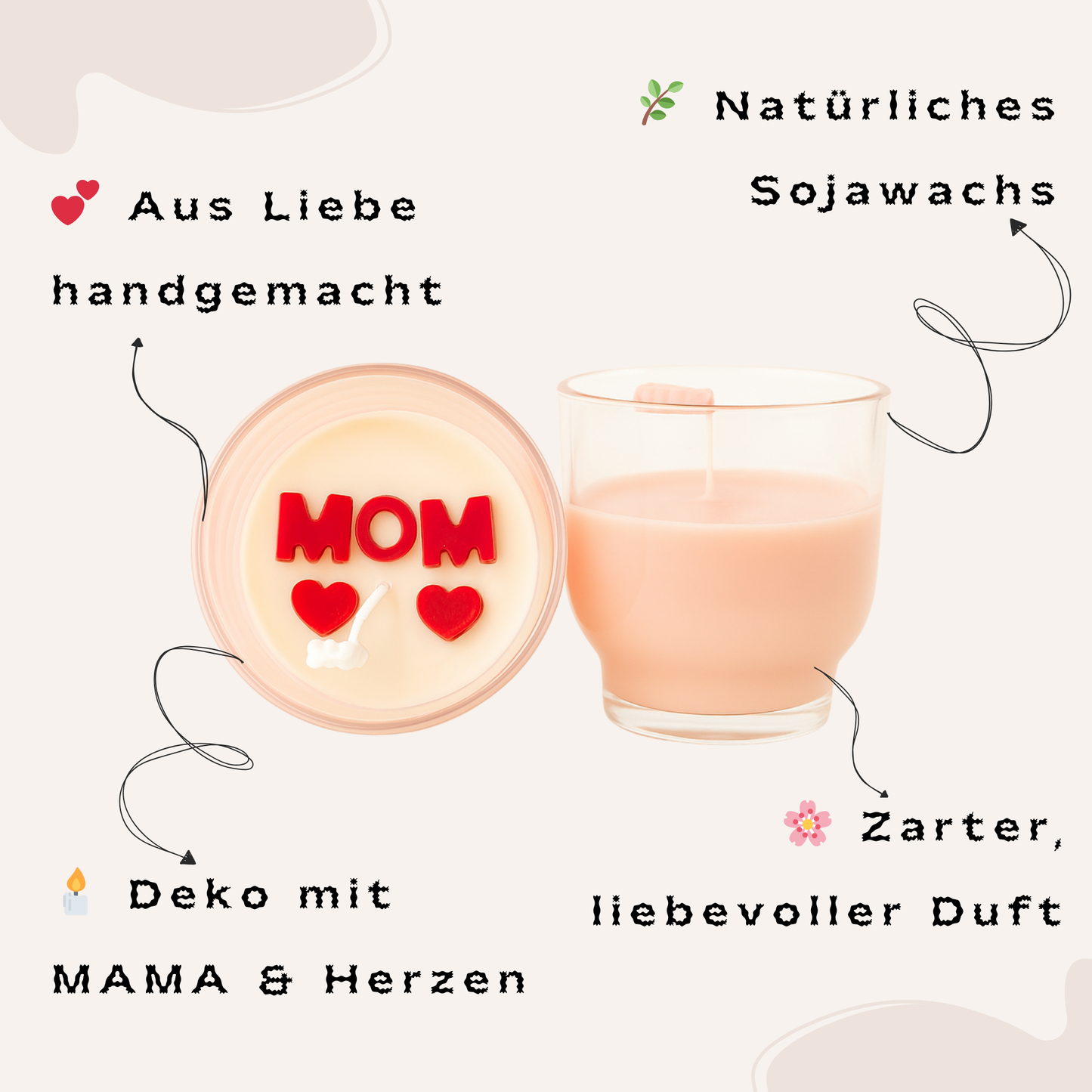 Handgemachte kerze für Mama – Muttertagsgeschenk mit Herzen | Geschenk für Mama Kandlewax Studio