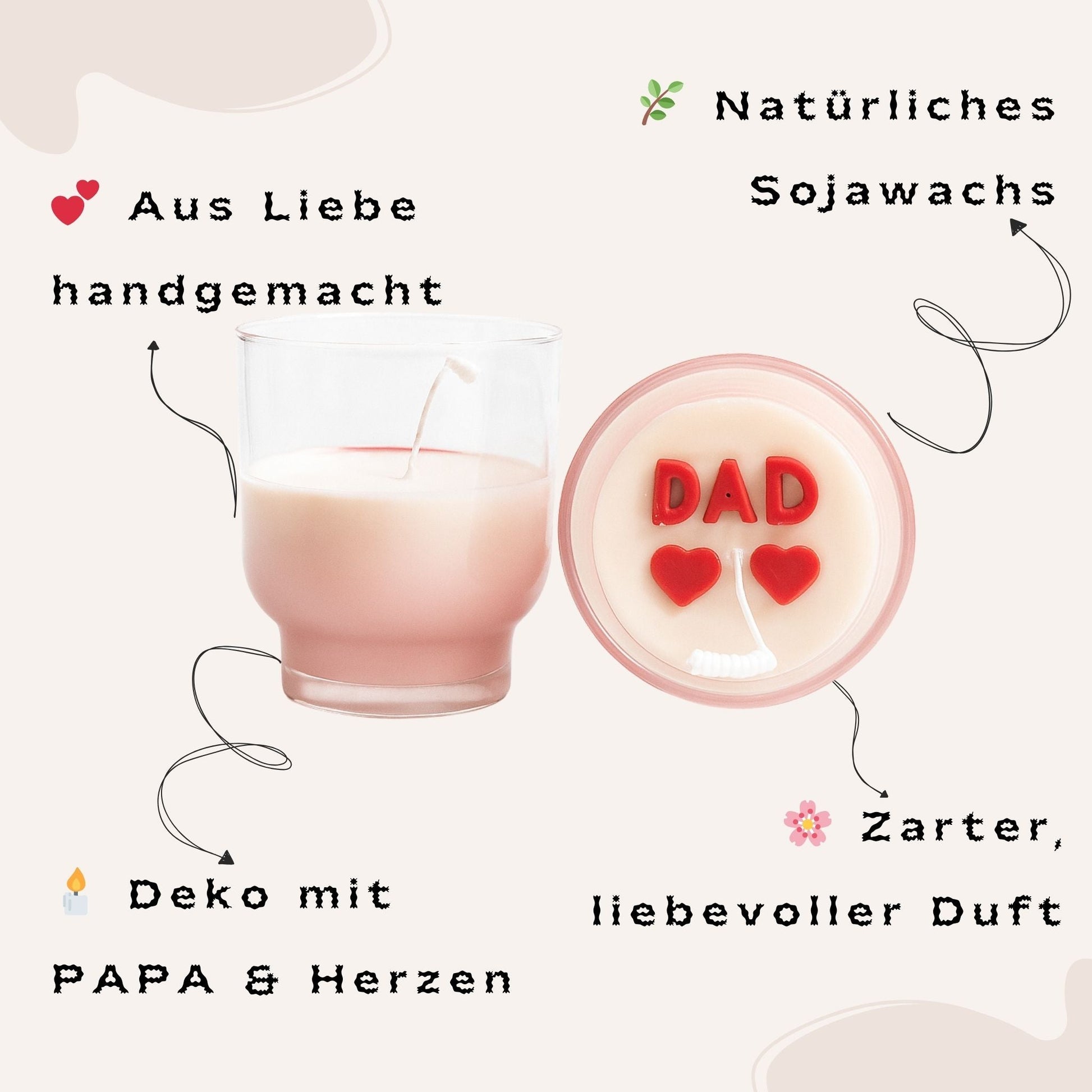 Handgemachte Duftkerze „DAD“ als Geschenk für Papa: perfekt zu Vatertag, Geburtstag, Weihnachten oder einfach zum Danke sagen. Liebevoll Kandlewax Studio